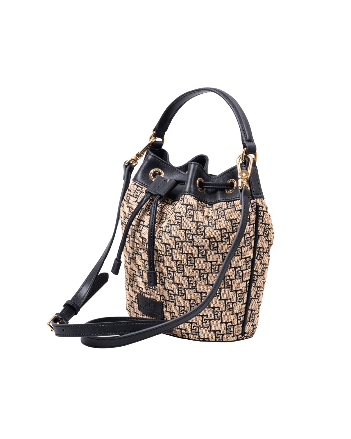 shop ELISABETTA FRANCHI  Secchiello: Elisabetta Franchi borsa a secchiello in rafia jacquard.
Placca logo incisa a caldo.
Chiusura con nastro.
Tracolla di servizio per portabilità a spalla.
Composizione: 55% Poliestere 45% Poliammide.
Made in Italy.. BS23A42E2-BD9PAGLIA/NERO number 1289221